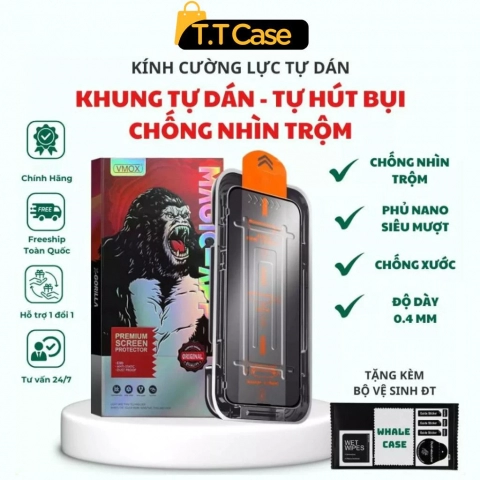 Kính Cường Lực VMOX Dành Cho Iphone Chống Nhìn Trộm Khung Tự Dán - iP X/XS/XR/11/12/13/14/15/16/17 Plus Pro Promax