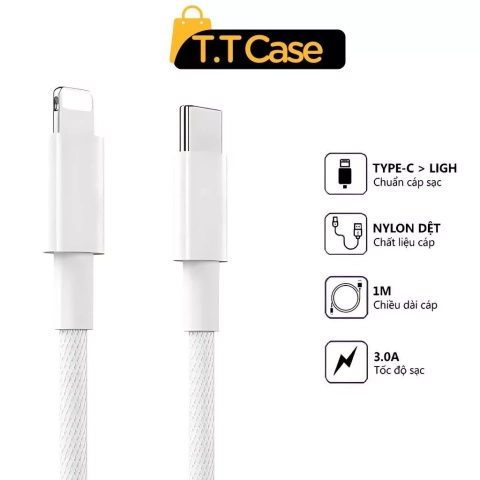 Dây Sạc nhanh PD20W Bọc Dù Dành Cho IPhone 7-14prm (không dùng cho 15 16 17)