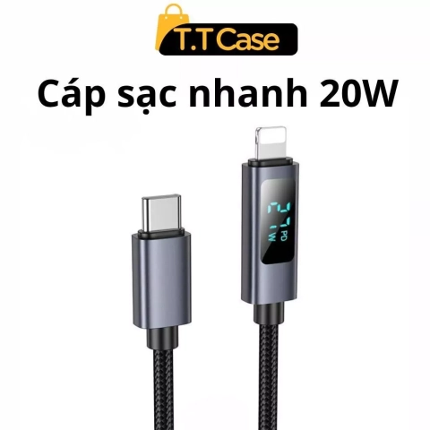 Cáp sạc nhanh 20W cho iPhone 14 13 12 11 Xr Dây dù đầu cáp hiển thị tốc độ sạc PD 27W